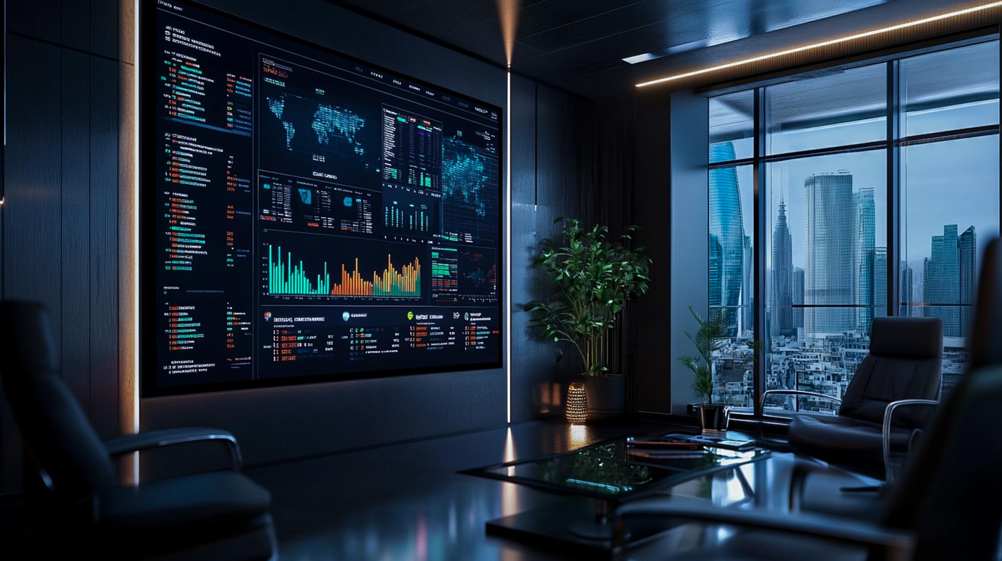 Futuristische Kommandobrücke mit Finanzdaten